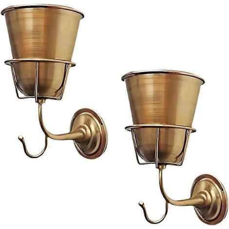 Lot de 2 vases muraux, jardinières murales en fer - Support pour plantes d'intérieur/extérieur pour fleurs naturelles ou artificielles, clés et décorations (1/5)