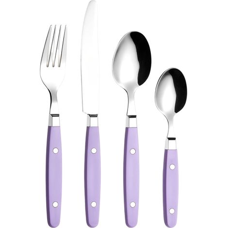 Couverts 24 pièces en INOX - avec poignées Artisanales à Rivets/Couverts de Style rétro - 6 x fourchettes, 6 x Couteaux, 6 x cuillères de Table, 6 x cuillères à thé (Noir) (1/5)