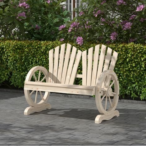 Banc de jardin 108x66x95 cm en bois naturel, avec accoudoirs, moderne pour terrasse FLORAGRACE (1/5)