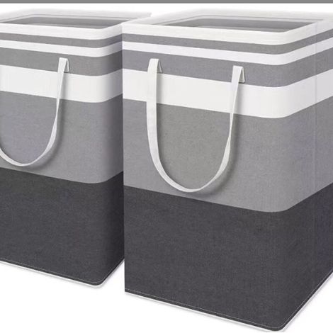 Lot de 2 paniers à linge de 75 L – Panier pliable et étanche – Grand panier à linge – Noir et gris
