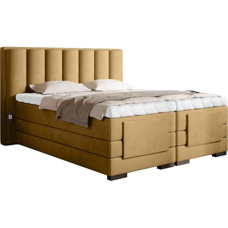 Lit boxspring électrique tissu jaune moutarde avec matelas et surmatelas Arkos-90x200 (1/5)