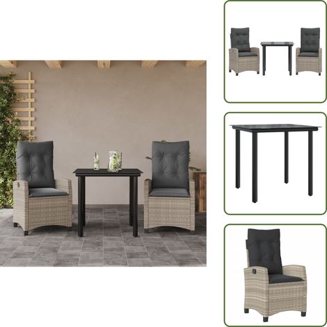 The Living Store Ensemble à manger de jardin 3pcs coussins gris clair poly rotin - Chaise de jardin (1/5)