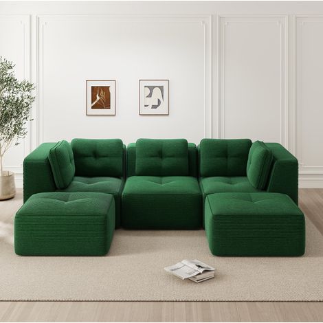 Modulares Ecksofa 297 x 177 x 69 cm aus grünem Cordstoff, montagefrei – MEUBLIV (1/5)