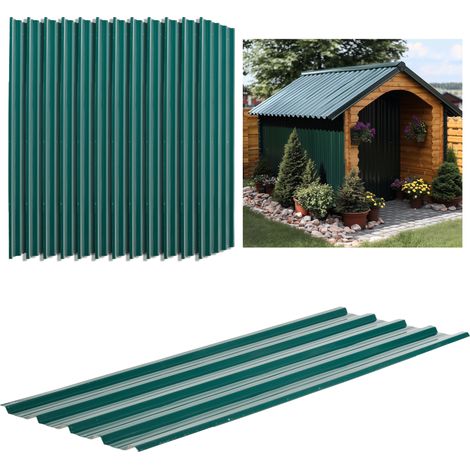 Set aus 12 verzinkten Stahlpaneelen, witterungsbeständig, grün, Paneelabmessungen 129 cm (L) x 45 cm (B).