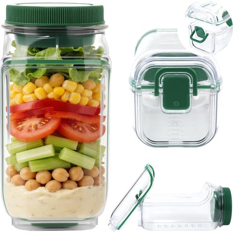 Boîte à salade verticale, Capsule de salade à ouverture latérale avec bocal anti-fuite pour sauce, Parfait pour la préparation de repas, bureau, école, salle de sport, pique-nique et voyage (1/5)