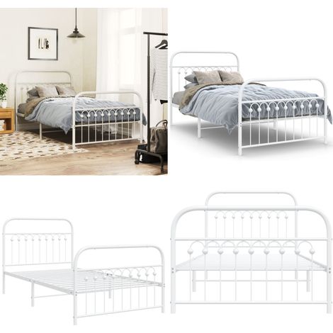 Bettgestell mit Kopf- und Fußteil Metall Weiß 100x200 cm - Bettenrahmen - Doppelbett - Metallbett - Weißes Bett - Schlafzimmermöbel - Home & Living (1/5)