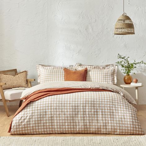 Ensemble De Couette 100% Coton Réversible Taies D’Oreiller Oxford Doux Et Respirant Literie Biscuit King UK Standard 230x220cm (1/5)