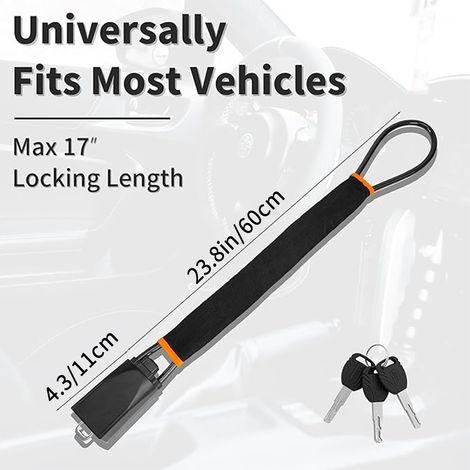 1 Serrure antivol pour volant de voiture et ceinture de sécurité : longueur ajustable max 17 pouces, serranti de sécurité véhicule multifonction léger et compact pour voitures, SUV et chariots de golf