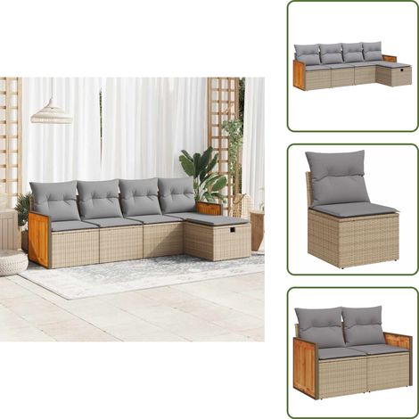 5-tlg. Garten-Sofagarnitur mit Kissen Beige Poly Rattan - Gartensofa Set - Garten Sofa Set - Outdoor Sofa Set - Garten Sofagarnitur (1/5)