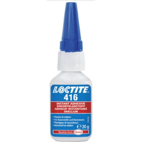 Adhesivo instantáneo Loctite 416 de 20 g, incoloro y transparente, de alta viscosidad, de uso universal, para metales, elastómeros y plásticos.