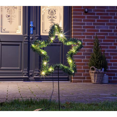 LED Garten Deko Stern mit Erdspieß - 35 cm - mit künstlicher Tanne