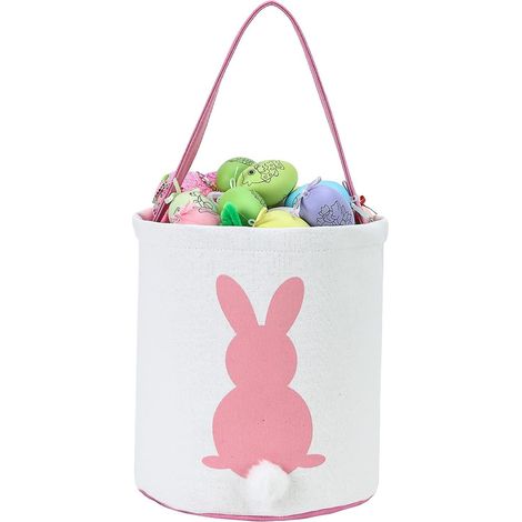 Paniers de Pâques en toile et coton personnalisés avec motif lapin et queue touffue, parfaits pour Pâques. (1/5)