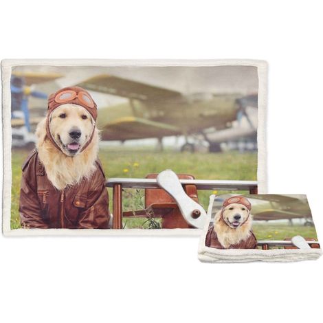 COUVERTURE PLAID EN PILE SHERPA fantaisie HD CHIEN labrador AVIATEUR