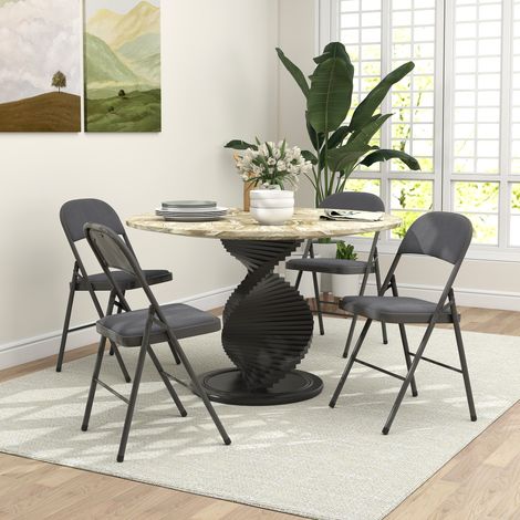 Ensemble de 4 chaises d'intérieur pliables et portables, assises et dossiers recouverts de velours, structure en acier, gris foncé (1/5)