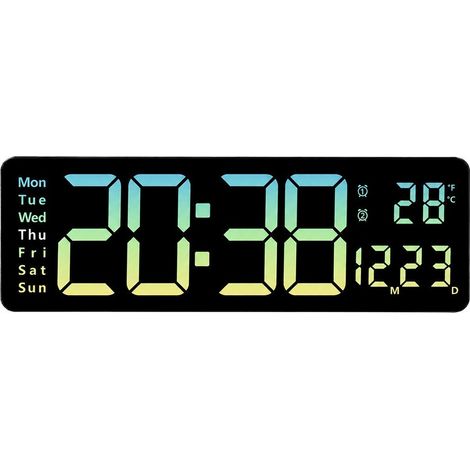 Horloge murale numérique LED 16 pouces, grand écran, style nordique, avec thermomètre et calendrier 5526 cyan (1/5)