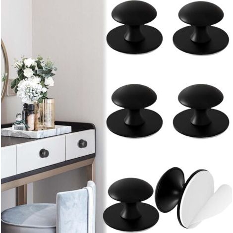 6 Pièces Noir Rond Autocollante Boutons d'Armoire, Poignées Autocollantes Pour Tiroir Inoxydable Poignée pour Tiroir Sans Percage, Poignée Armoire Sans Perçage Boutons Autocollants (1/5)