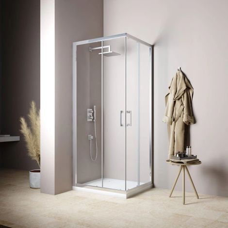 Box doccia 2 lati telescopico 80x100 cm vetro temperato trasparente 4 mm h. 190 cm Tevere SILQUA BY MOBO
