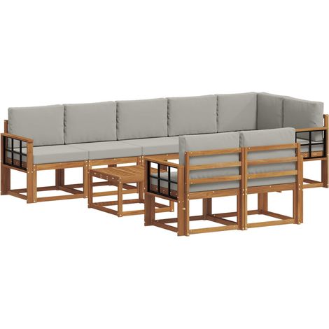 Ensemble de canapés d'extérieur 9 pcs  Salon de jardin Gris Naturel et Clair (1/5)
