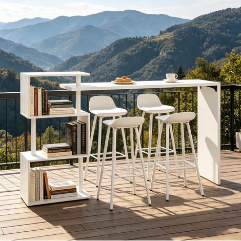 Bartisch mit 3 Regalen 97,5x38 cm MDF Metall Weiß OKMYHOME (1/5)