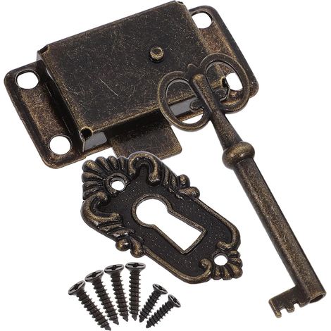 Serrure de meuble vintage avec clé et vis, ensemble classique (1/5)