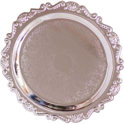 Assiette ronde en métal argenté de style européen, assiette à fruits, assiette à dessert, cadeau de mariage, assiette à fruits secs, accessoire photo, petite assiette ronde argentée (1/5)