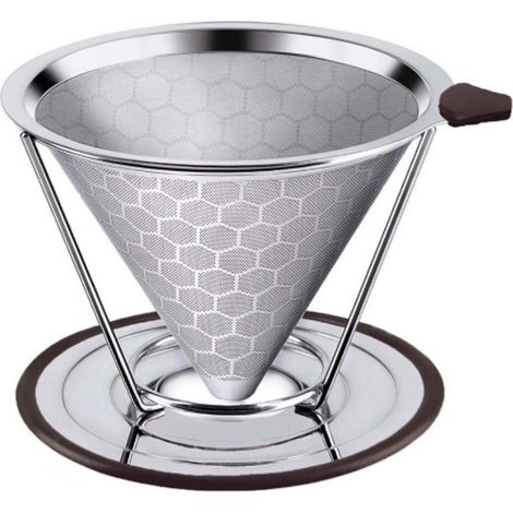 Kaffeefilter – Ideal für den Hausgebrauch (für 1 bis 6 Tassen) – mit rutschfestem und abnehmbarem Boden – Edelstahl – Wiederverwendbar (1/5)