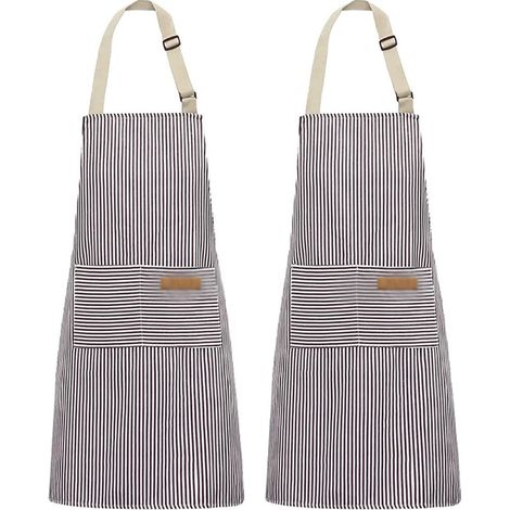 Grembiuli da cucina grigi a righe sottili (2 pezzi), grembiuli professionali da cucina, grembiuli per catering, grembiuli da vasaio, grembiuli da barbecue, grembiuli da pittore (1/4)