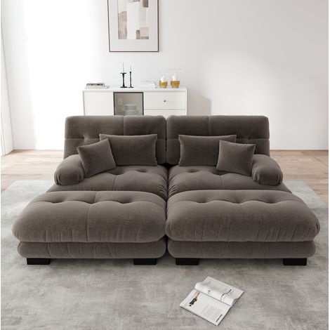 Modulares Ecksofa braun Chenille mit beweglichen Ottomane und tiefem Sitz (1/5)