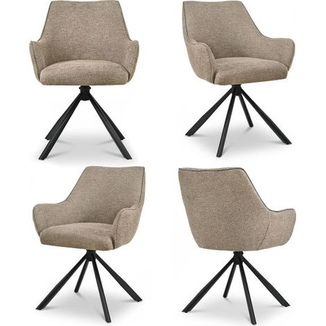 Bon Furni Tela Silla de comedor Color Arena, Set de 4, giratoria 360°, ergonómica con cojín de muelles, cremallera oculta y patas ajustables