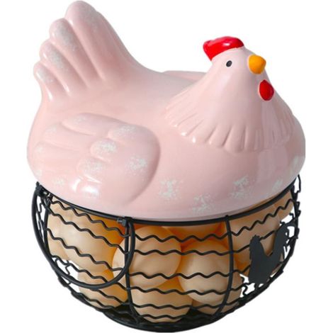 Panier de Rangement en Fer avec Poignée pour Œufs et Fruits, Décoration de Cuisine Céramique Poule (1/5)