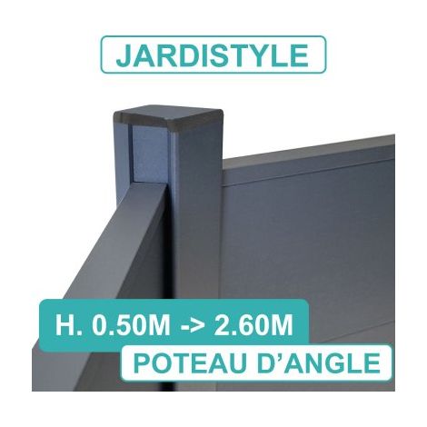 Cloture & Jardin – Poteau d'angle aluminium 0,50m – Compatible lames aluminium et composite – Base carrée 6,80 x 6,80 cm – Capuchon de finition inclus (1/4)