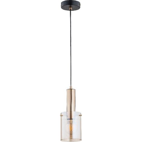 Alfa CELIA Industrial Pendant Ceiling Light, Black Metal with Brass Accents & Glass Shade, 1xE27 Max 15W, IP20, 15cm, Height 90cm, Model 60832