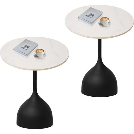 Lot de 2 Table d'appoint Chambre Salon,Table d appoint marbre,Table dappoint Design,Petite Tables d appoint Noir (1/5)