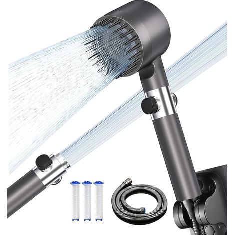 Cabezal de ducha de alta presión, cabezal de ducha con filtro antical, cabezal de ducha para baño con manguera de 1,5 m, 3 filtros y soporte, botón de encendido/apagado. (1/5)