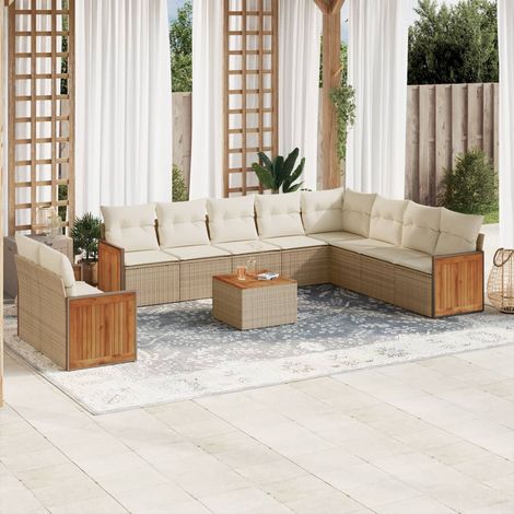 11-tlg. Garten-Sofagarnitur mit Kissen Beige Poly Rattan vidaXL (1/3)