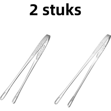 Ensemble de 2 pièces - Pinces - Pinces alimentaires - Pinces à pain - Pince à épiler extensible - Acier inoxydable - Ustensiles de barbecue - Pour griller la viande - Argent (1/5)