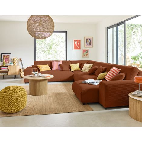 Garance - modulares ecksofa links - 8 plätze - aus cordstoff - terrakotta