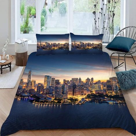 Linge de lit 220x240cm New York Skyline Microfibre 3 pièces avec 2 taies d'oreiller 80x80cm