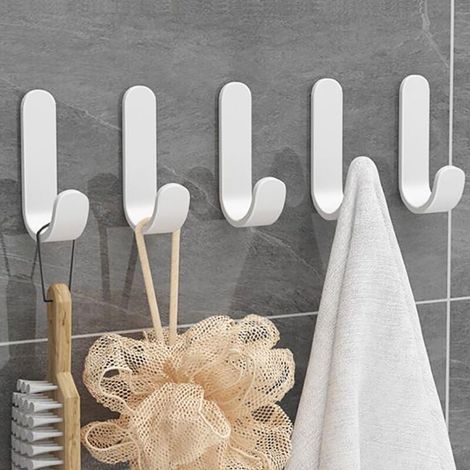 Crochet Adhesif Mural, 12Pièces Auto adhésif Crochet, Crochet Adhésif en Acier Inoxydable, Blanc Accroche Torchon Cuisine Crochets Serviette Salle de Bain, Sans Perçage (1/4)