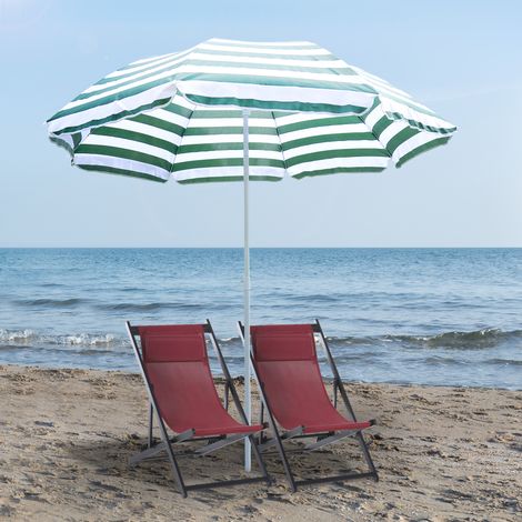 Parasol plage inclinable rond métal polyester Ø1,8x2m, vert blanc