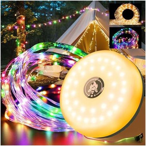 Guirlande lumineuse d'intérieur et d'extérieur, 2000 mAh, 4 en 1, portable et rechargeable, idéale pour le camping, la cour, la randonnée, les fêtes, Halloween et Noël [Classe énergétique A] (1/5)