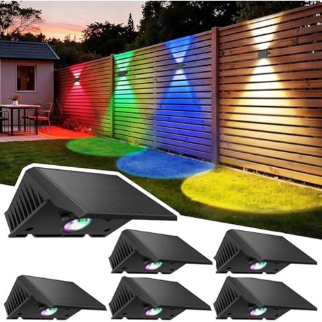 Lumière Solaire Extérieure Haut et Bas Lot de 6 LED Applique Murale Exterieur Blanc Chaud et RVB Éclairage Puissant 1000mAh Lampe Étanche IP67 pour Maison Jardin Terrasse (1/5)