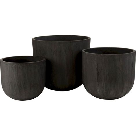 Lot de 3 Cache-pot extérieurs Ware en Pierre - Ebène