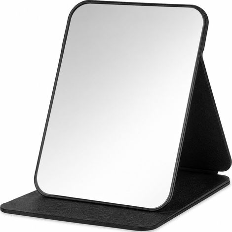 Miroir de Maquillage Portable 21,5 x 15,5 cm, Pliable pour le Voyage Grand miroir pliable avec housse en PU et support réglable, pratique pour le maquillage, la maison, l’hôtel et le voyage. (1/5)