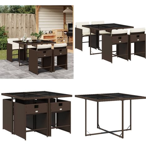 Set da Pranzo da Giardino 5pz con Cuscini in Polyrattan Marrone - Sedie da giardino - Tavolo da giardino