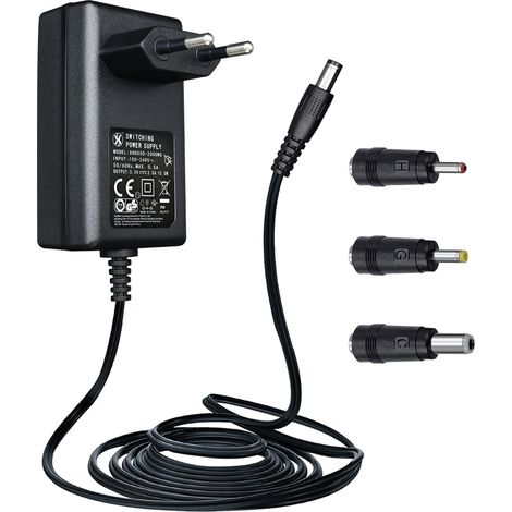 Adaptateur Secteur 5 V 2 A, câble de 1,8 m avec 3 Prises CC, convertisseur CA/CC 10 W (2000 mA, 1500 mA, 1000 mA, 500 mA) pour babyphone, Enceinte, balancelle, Webcam, Tablette (1/5)