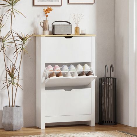 Scarpiera fine 18 paires, commode à 3 tiroirs avec 2 tablettes réglables et amovibles, 72x26x112 cm, couleur blanche
