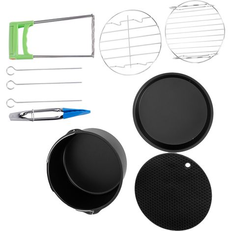Poêle à Pizza en Silicone 7 Pouces, Accessoire Friteuse Électrique, Plateau à Gâteau et Grille à Brochettes
