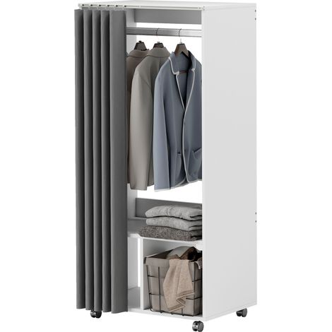 Mobiler Kleiderschrank mit Vorhang und Kleiderstange, 60 x 40 x 128 cm, weiß (1/5)