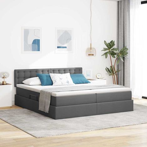 vidaXL Lit de Rangement Gris foncé 180 x 200 cm Cuir synthétique (1/5)